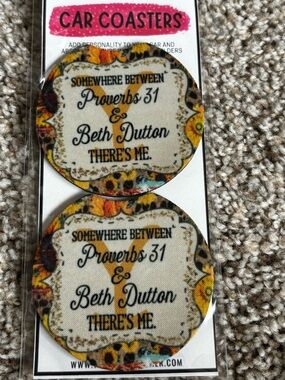 Beth Dutton Proverbs 31 Yellow Floral Car Coasters - Set of 2